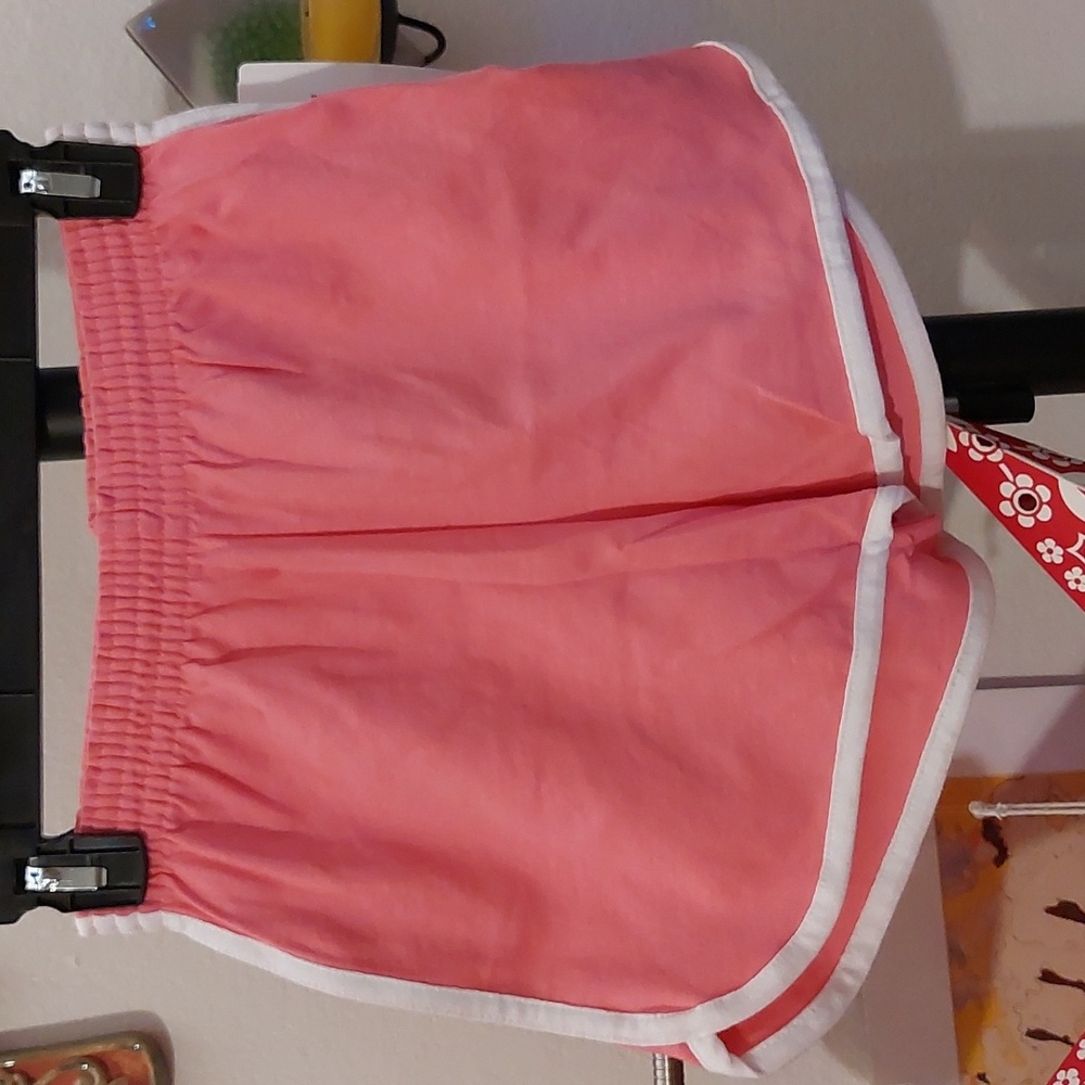 Pink soffe shorts with white striping
